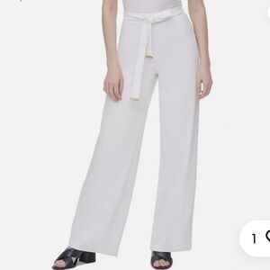 Calvin Klein White Wide Leg High Rise Belted Pull On Cropped Pants, Small